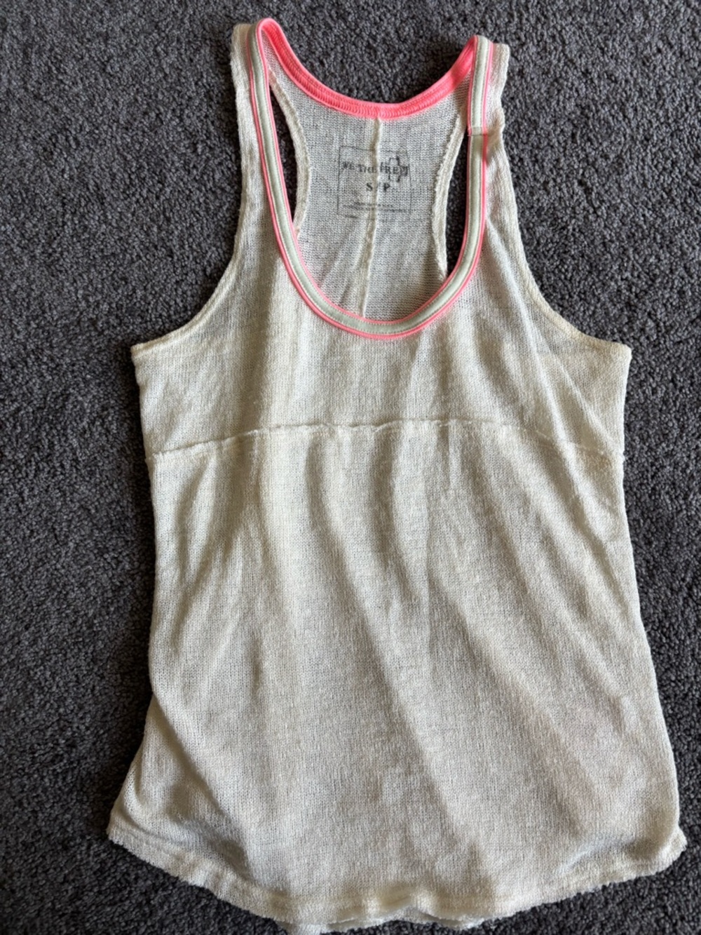 We The Free Cream Racerback Tank with Coral Pink Trim